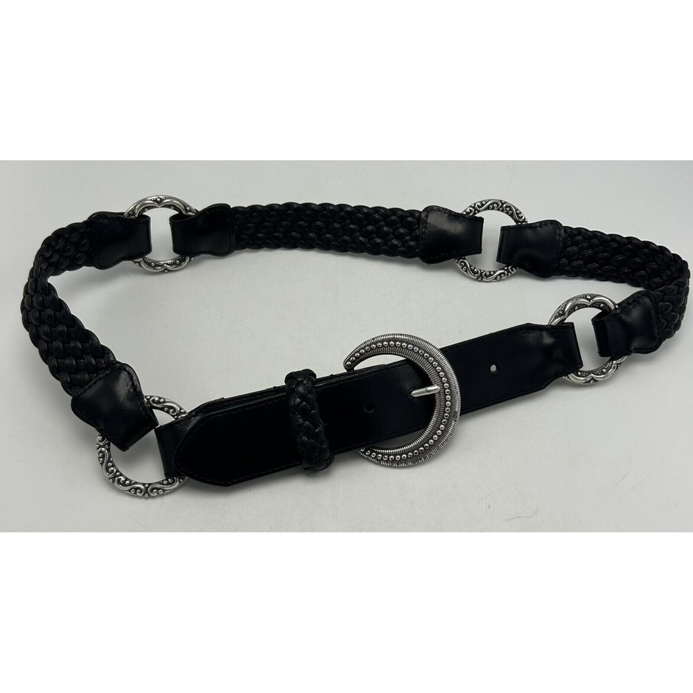 Brighton Belt Womens 34 Black Leather B30933 Silver Tone Metal Hardware Classy